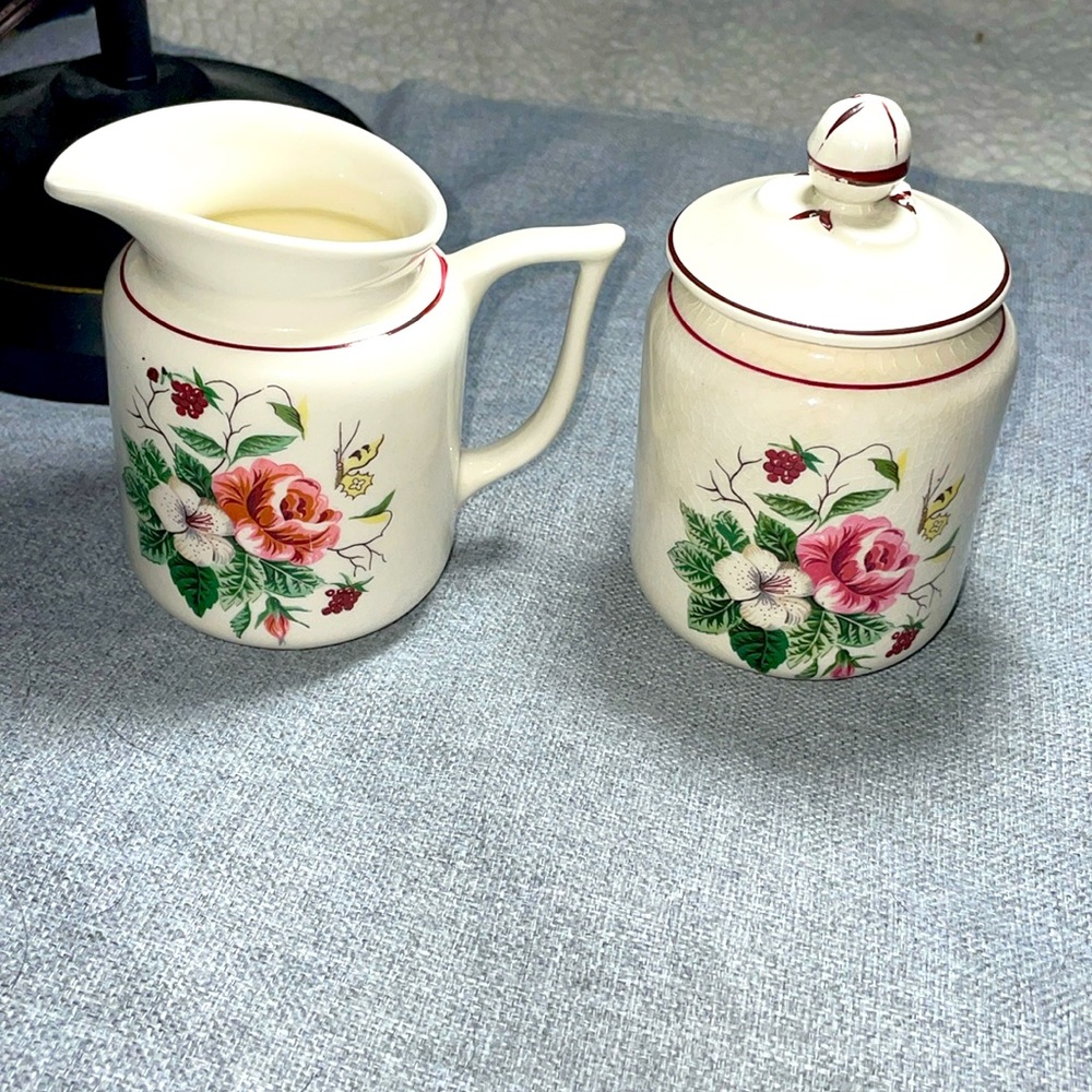 Vintage Knowles Butterfly flower creamer and sugar set